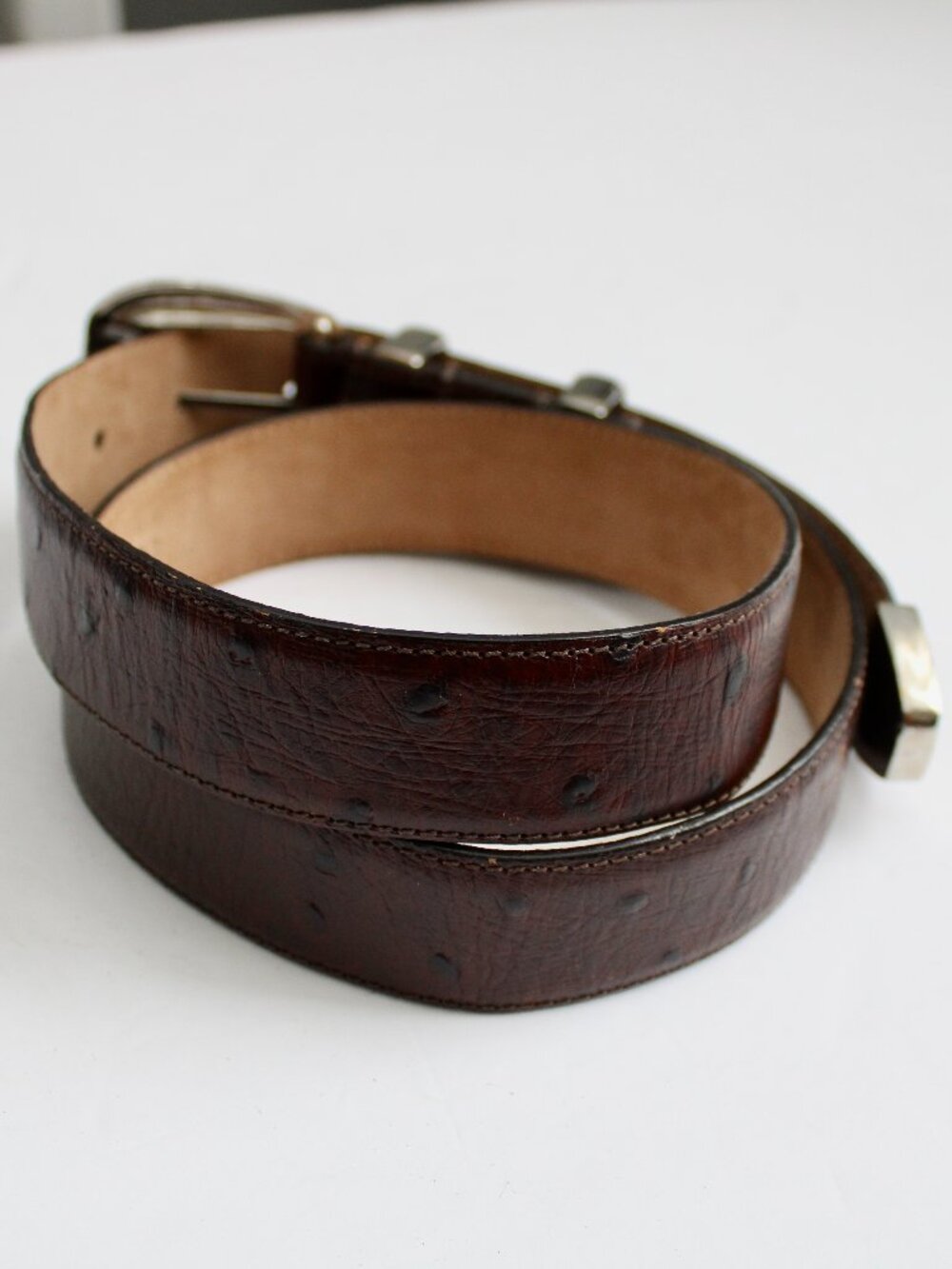 Ostrich Leather Brown Women's Waist Belt Silver Buckle Western Size Medium - Picture 3 of 6